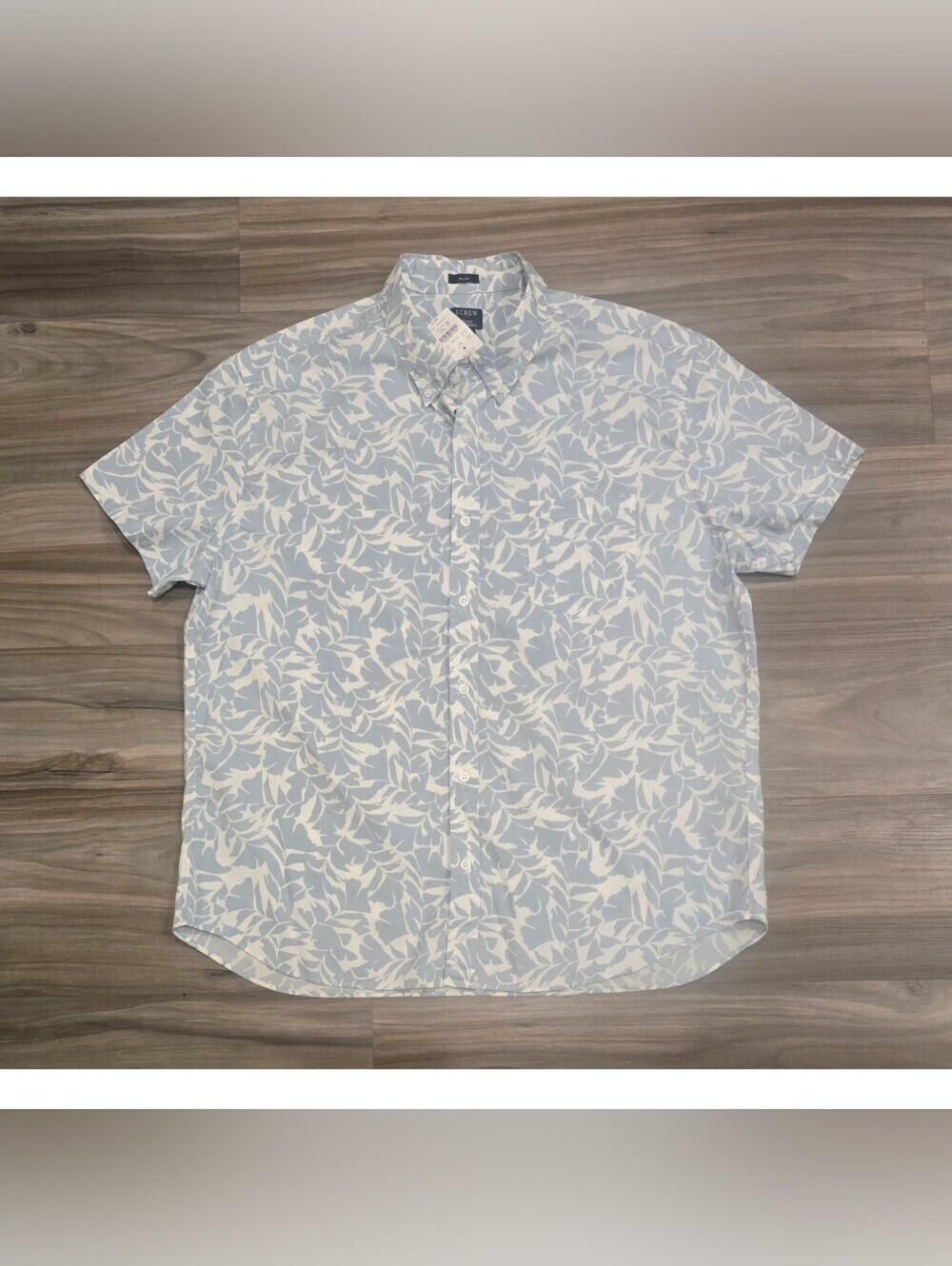 J.Crew Re-Imagined Men’s Flex Washed Slim Shirt XXL Blue Leaf Print NWT